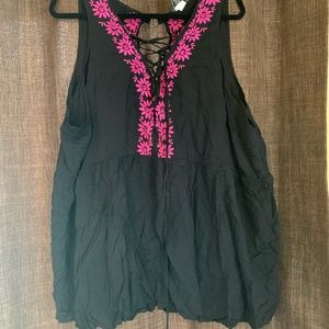 Torrid | Lace-Up Baby Doll Top w Floral Trim